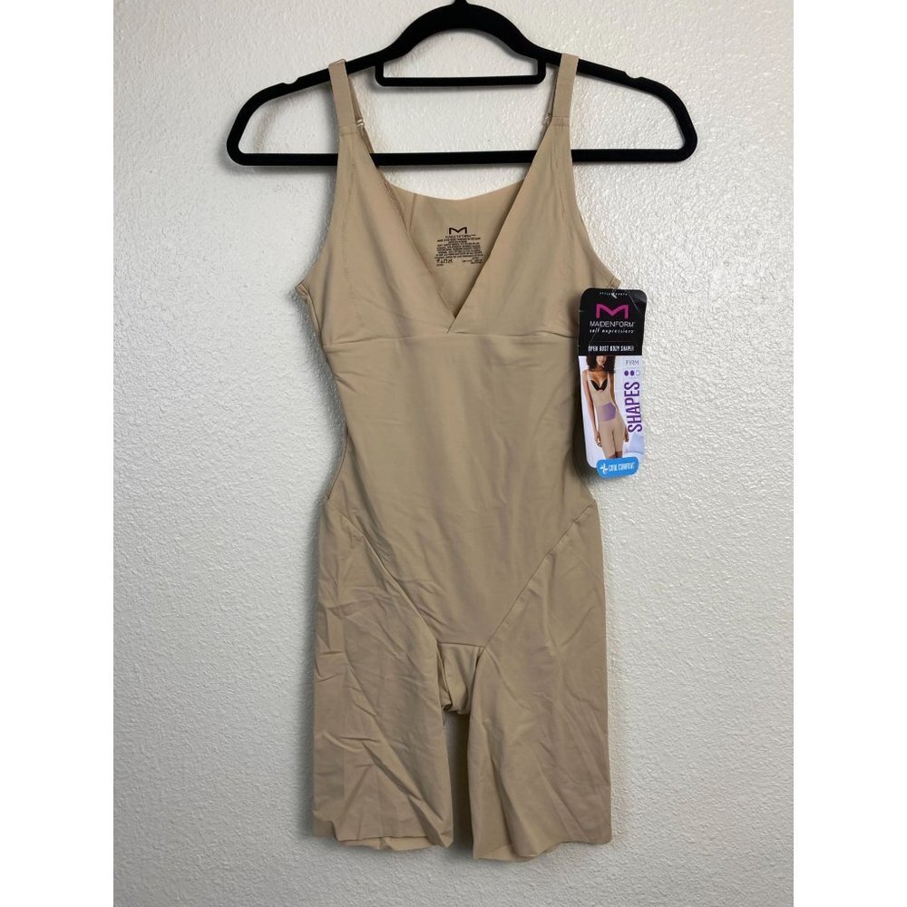 NEW Maidenform Open Bust Shaper women size Small beige Brown Shaperwear Bodysuit